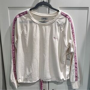 Hurley Medium Pajama top super soft cozy drawstring white pink ribbed